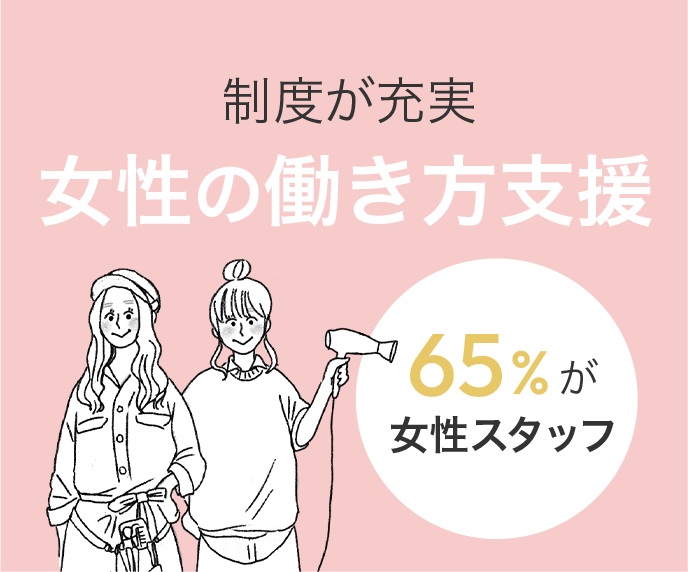 制度が充実 女性の働き方支援 65%が女性スタッフ